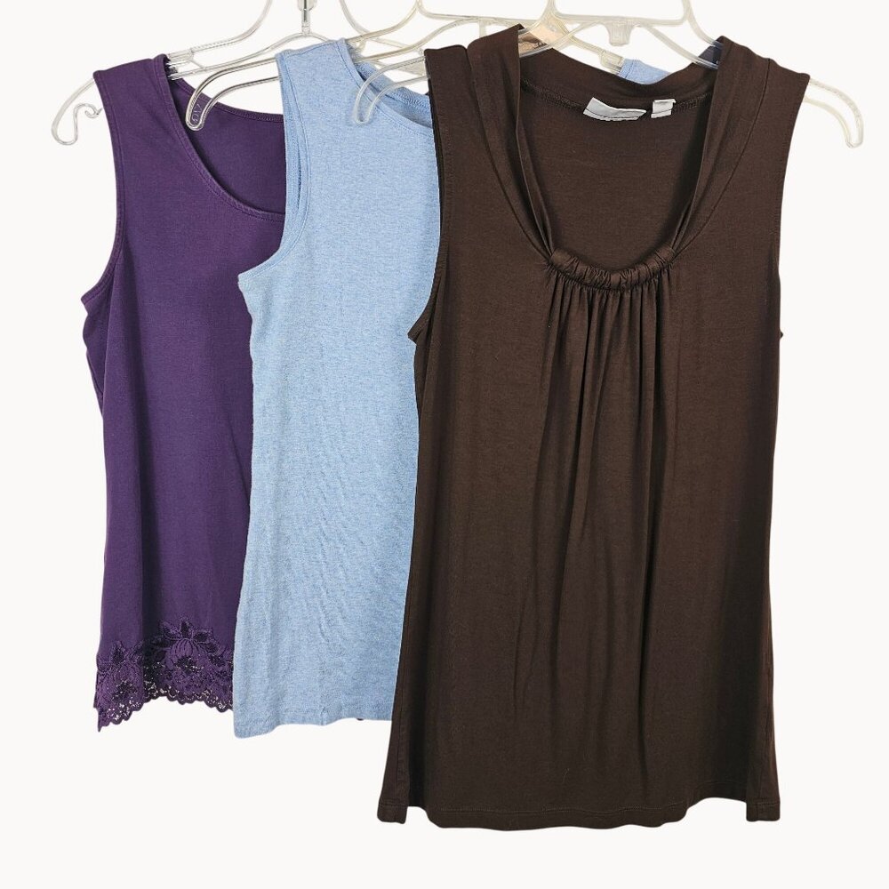 3PC Basic Simple Layering Casual Comfy Sleevless Camisole Top Neutral Tones‎ M